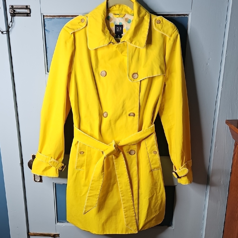 Gap Women’s Y2K Bright Yellow Double-Breasted Women's Trench Coat Xl - Picture 2 of 13